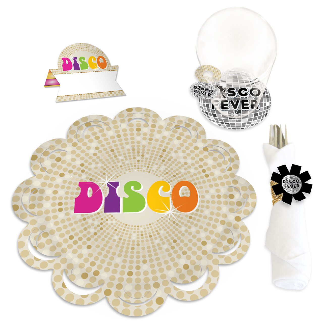 Big Dot of Happiness 70’s Disco - 1970s Disco Fever Party Paper Charger and Table Decorations - Chargerific Kit - Place Setting for 8